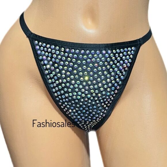 Victorias Secret Very Sexy Subtle Shine Bling Crystals VString Thong Panty Black - Picture 5 of 5